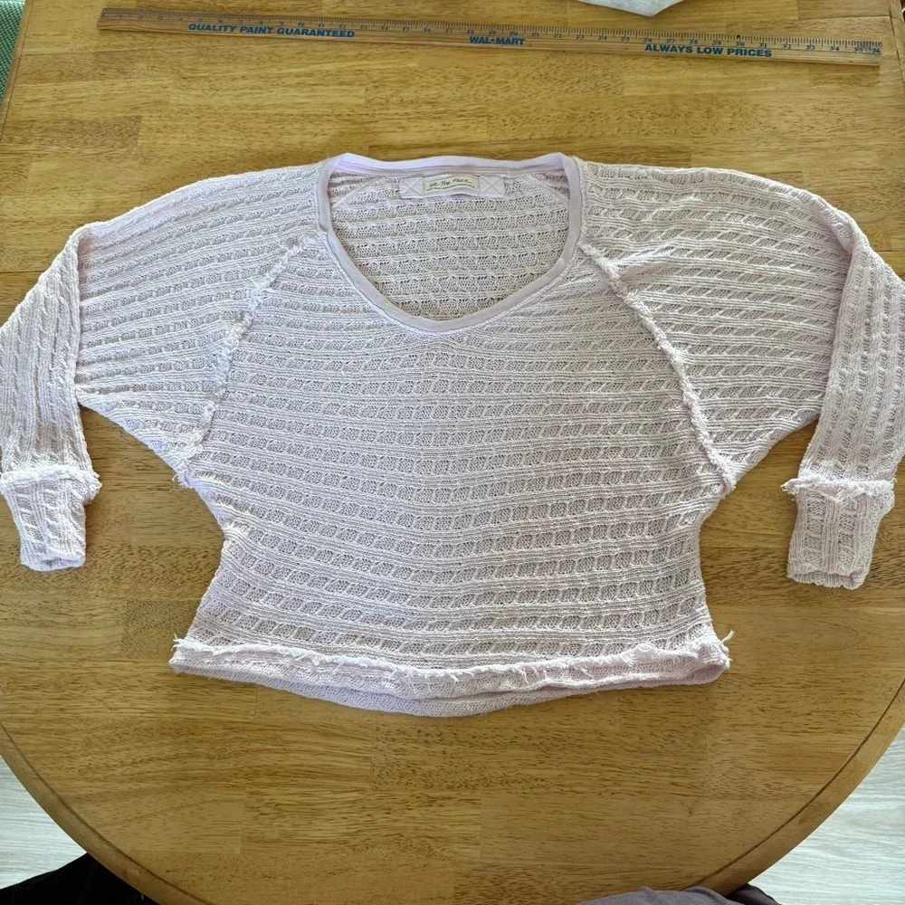 We The Free Free People Pink Waffle Knit Dolman Sweater Raw Hem Boho Extra Small